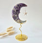 XL Gemstone Moss Agate Moon on Stand (Druzy &amp; Patterns) #158 - 400g 12,7cm