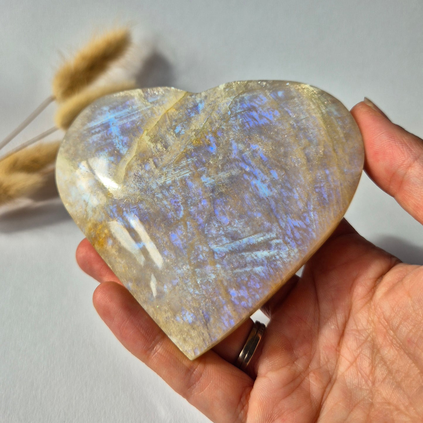 XL Flashy Blauwe Maansteen Hart – 242 gram