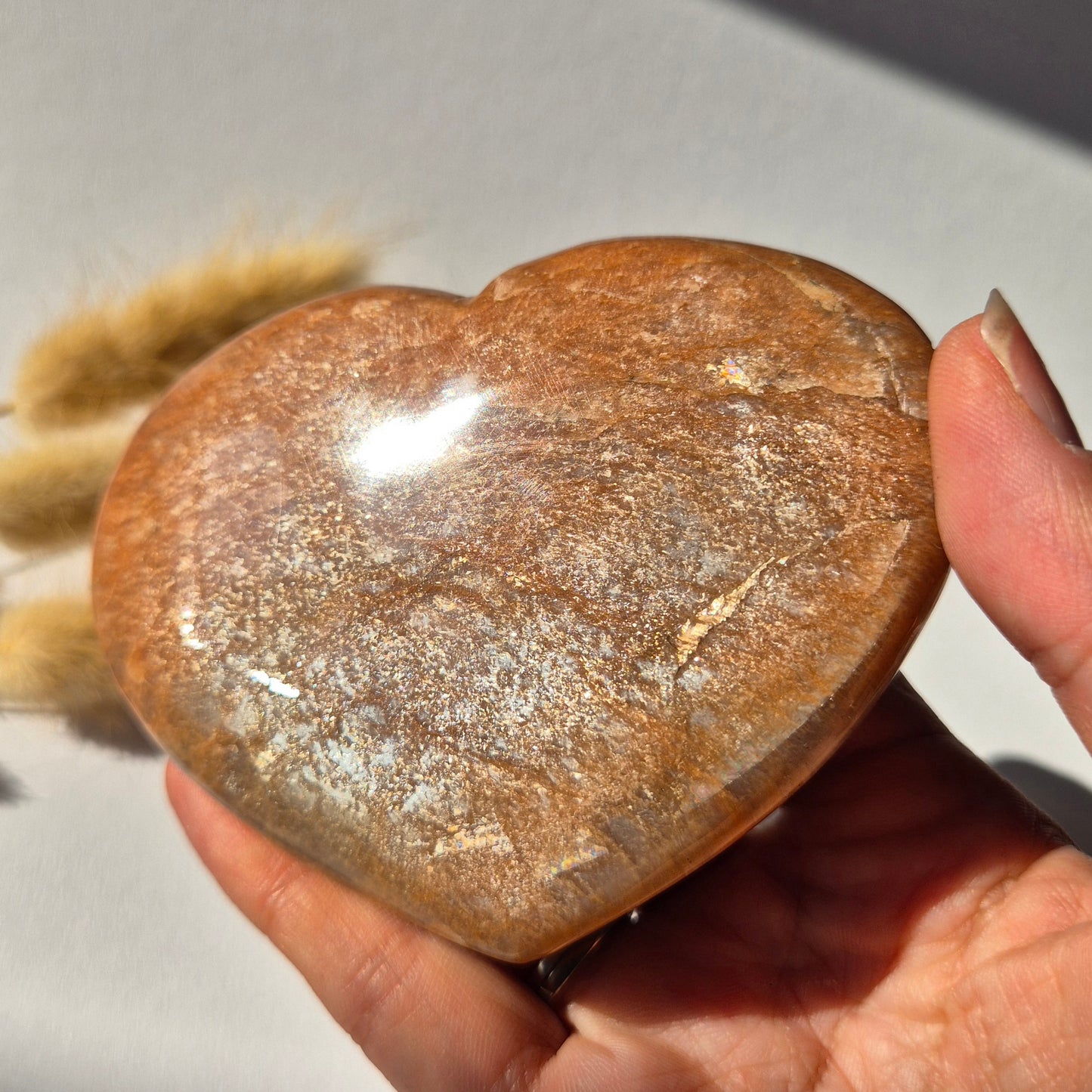 Peach Moonstone Edelsteen Hart | 215 g (perzik maansteen)