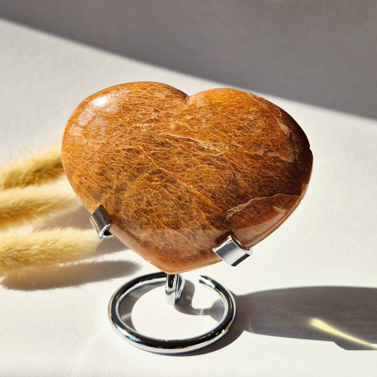 Peach Moonstone Edelsteen Hart | 215 g (perzik maansteen)