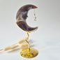 XL Gemstone Moss Agate Moon on Stand (Druzy &amp; Patterns) #158 - 400g 12,7cm