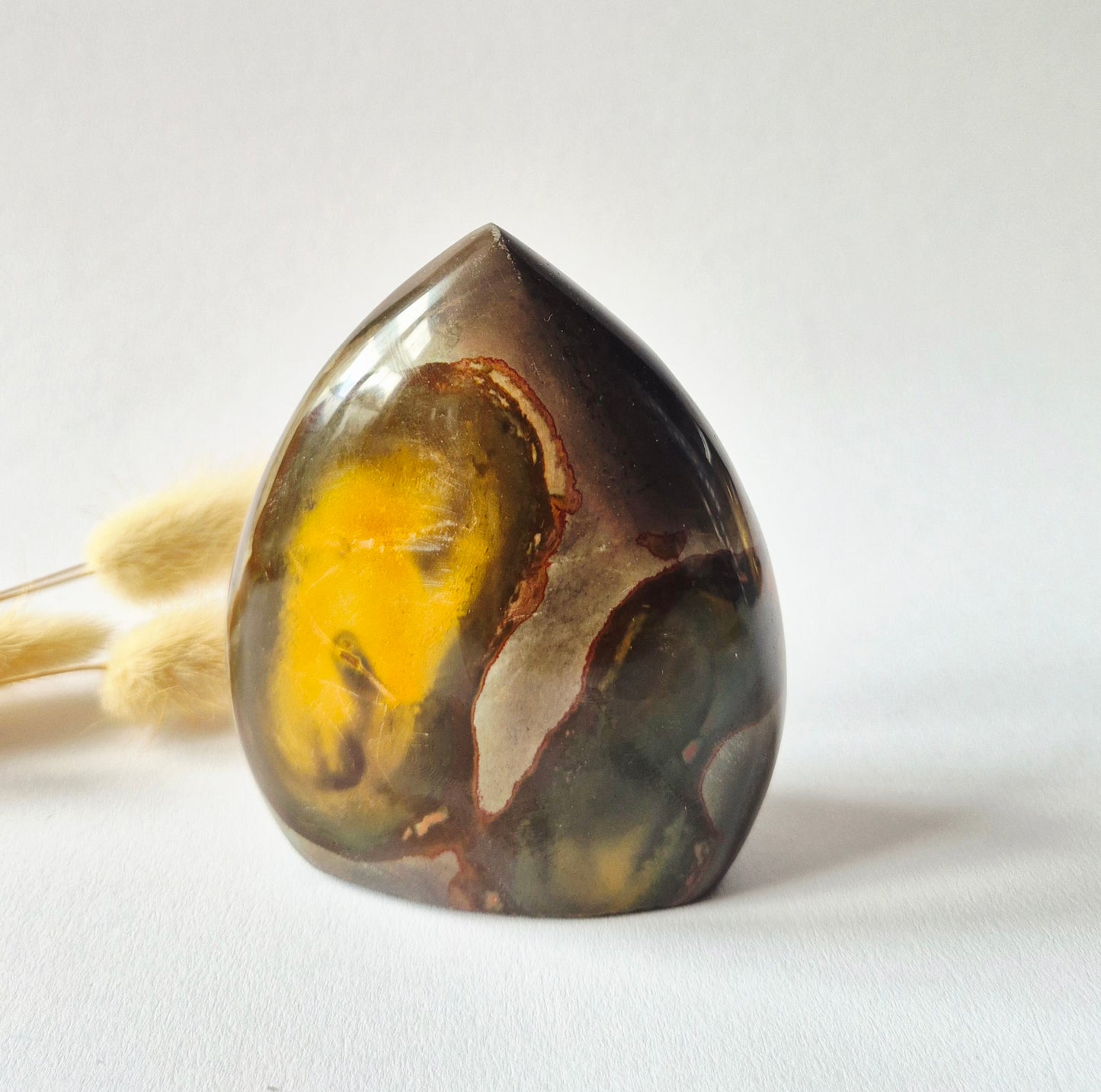 Ocean Jasper Polychroom Edelsteen Flame 371g – Rood Oranje Uniek Patroon