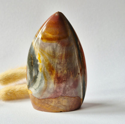 Ocean Jasper Polychroom Edelsteen Flame 407g – Rood Oranje Uniek Patroon
