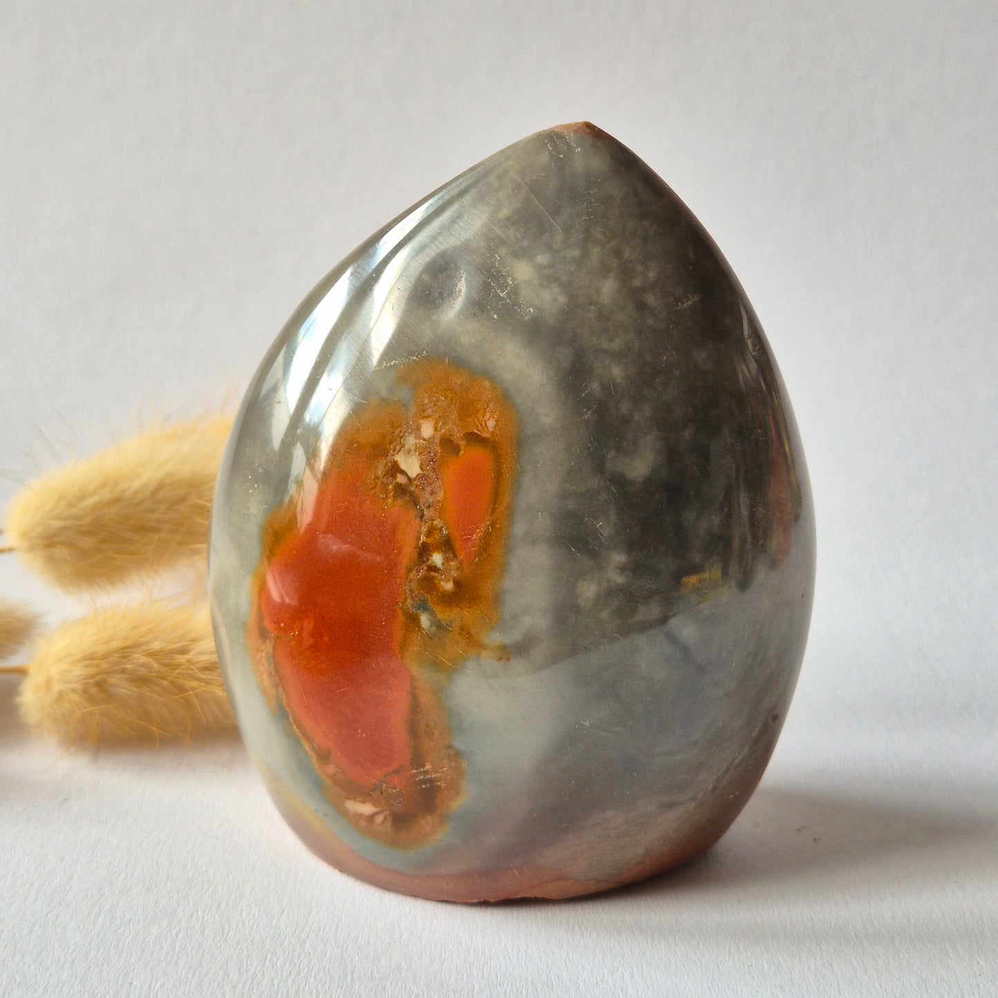 Ocean Jasper Polychroom Edelsteen Flame 319g – Rood Oranje Uniek Patroon