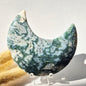 Gemstone Moss Agate Moon on Stand (Druzy &amp; Patterns) Agate - #72 10cm