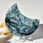 Gemstone Moss Agate Moon on Stand (Druzy &amp; Patterns) Agate - #72 10cm