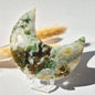 Gemstone Moss Agate Moon on Stand (Druzy &amp; Patterns) Agate - #72 10cm