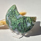 Gemstone Moss Agate Moon on Stand (Druzy &amp; Patterns) Agate - #72 10cm