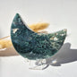 Gemstone Moss Agate Moon on Stand (Druzy &amp; Patterns) Agate - #72 10cm
