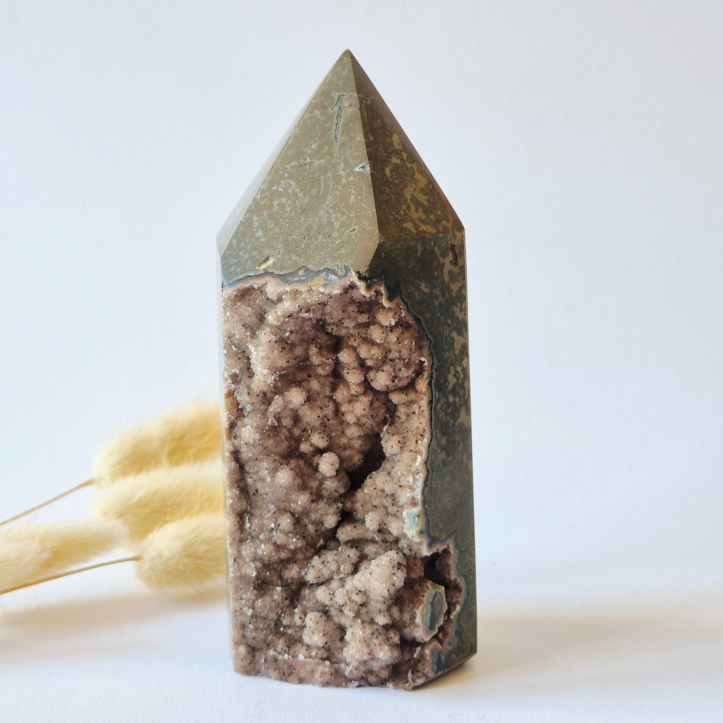Druzy Agaat Toren uit Uruguay 430 gram | Natuurlijke Geode Edelsteen