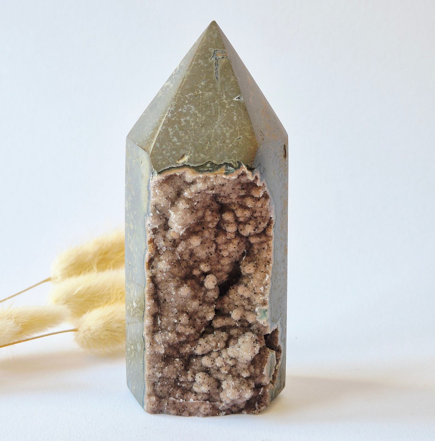 Druzy Agaat Toren uit Uruguay 430 gram | Natuurlijke Geode Edelsteen
