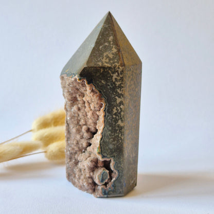 Druzy Agaat Toren uit Uruguay 430 gram | Natuurlijke Geode Edelsteen