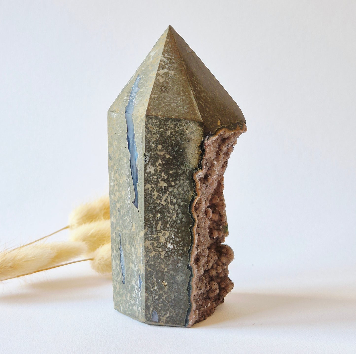 Druzy Agaat Toren uit Uruguay 430 gram | Natuurlijke Geode Edelsteen