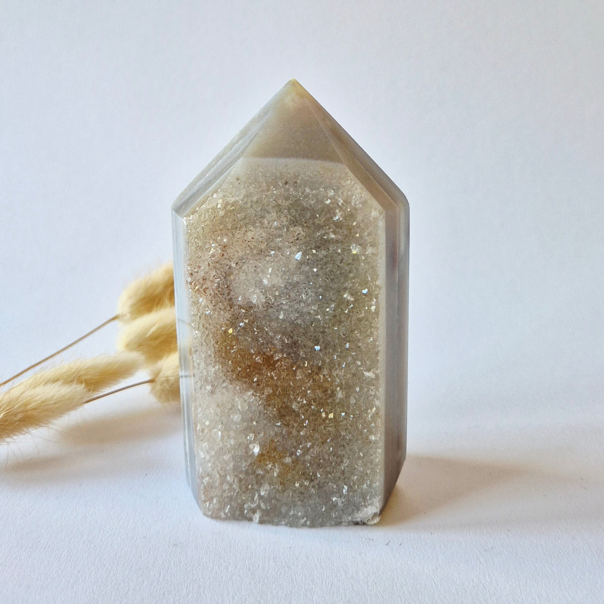 Druzy Agaat Toren uit Uruguay 447 gram | Natuurlijke Geode Edelsteen