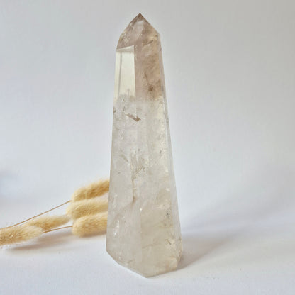 XL high quality Smoky Quartz punt uit Brazilië van 673 gram met heldere champagnekleurige rookkwarts