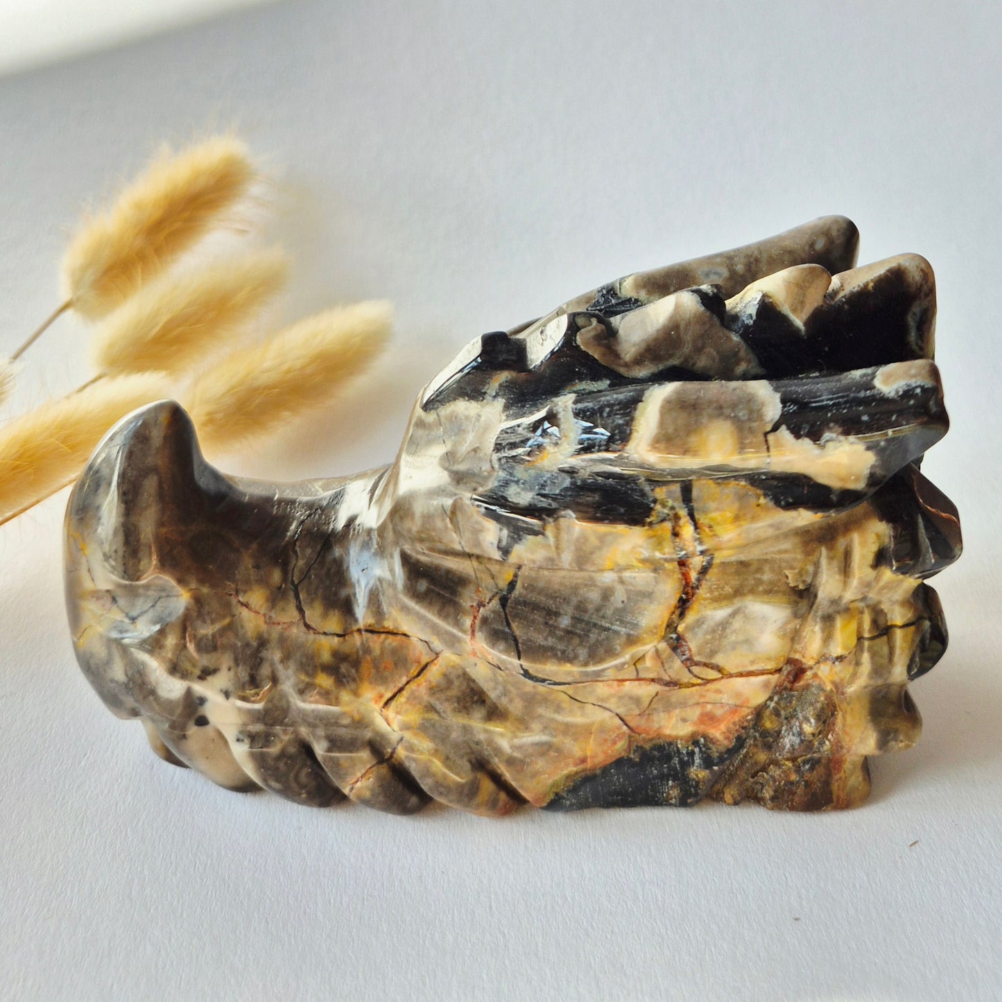 Edelsteen UV-Reactieve Volcano Agate Dragon Skull – 573 g | Mystieke Energie & Spirituele Bescherming