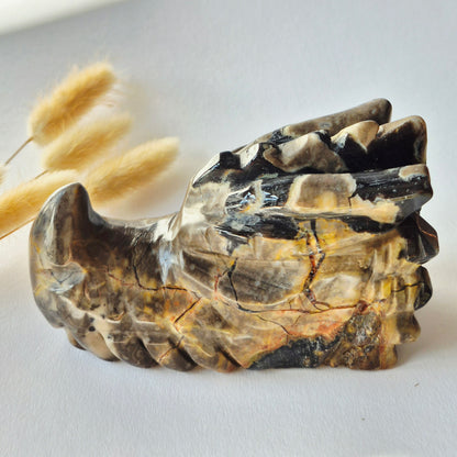 Edelsteen UV-Reactieve Volcano Agate Dragon Skull – 573 g | Mystieke Energie & Spirituele Bescherming