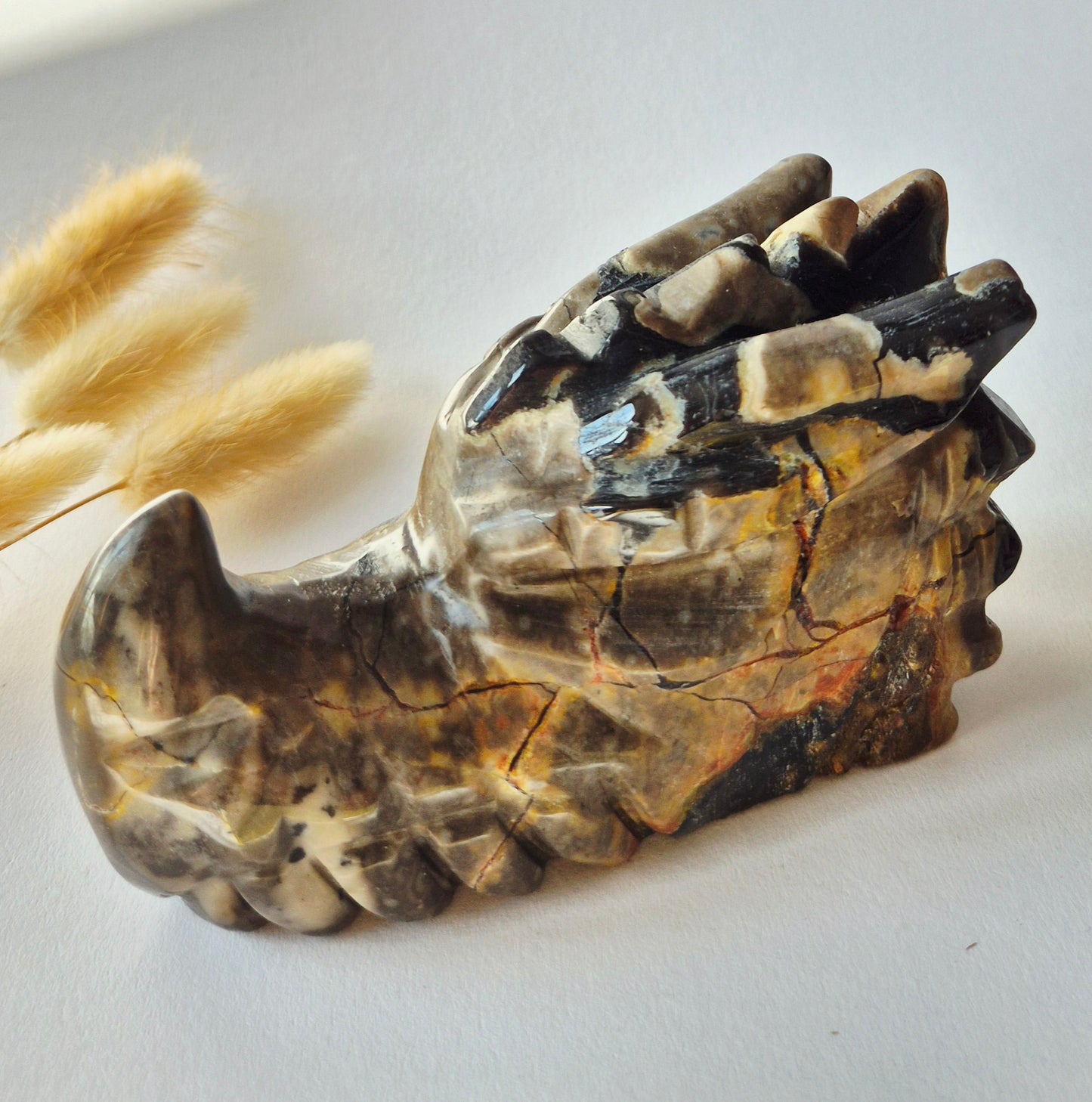 Edelsteen UV-Reactieve Volcano Agate Dragon Skull – 573 g | Mystieke Energie & Spirituele Bescherming