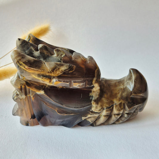 Gemstone UV Reactive Volcano Agate Dragon Skull – 600 g | Mystical Energy &amp; Spiritual Protection