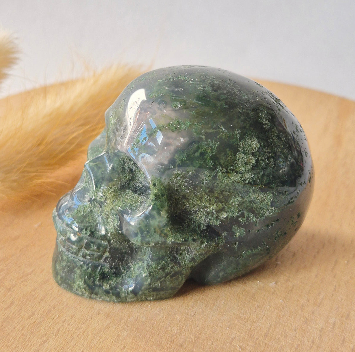 Mosagaat Skull Carving #3 | 5–6 cm Geslepen Edelsteen