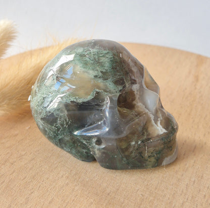 Mosagaat Skull Carving #4 | 5–6 cm Geslepen Edelsteen