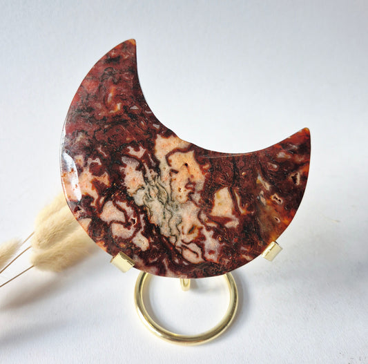Rode Druzy Mosagaat Maan op standaard – 11-13cm Edelsteen statement piece 133