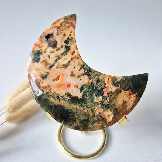 Rode Druzy Mosagaat Maan op standaard – 11-13cm Edelsteen statement piece 114