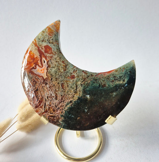 Rode Druzy Mosagaat Maan op standaard – 11-13cm Edelsteen statement piece 148