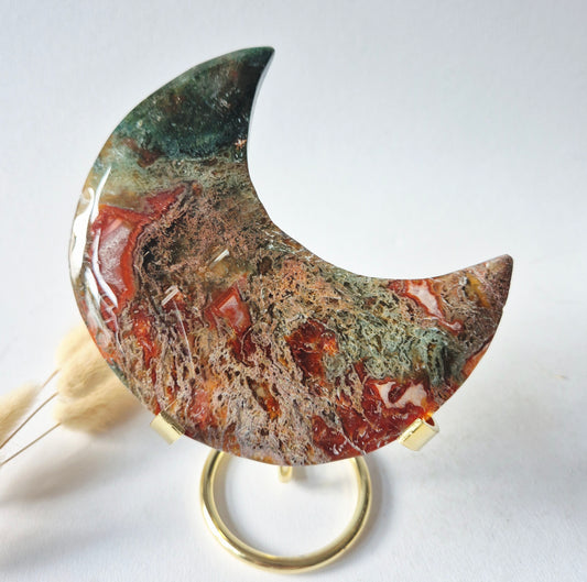 Rode Druzy Mosagaat Maan op standaard – 11-13cm Edelsteen statement piece 153