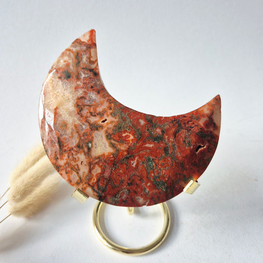 Rode Druzy Mosagaat Maan op standaard – 11-13cm Edelsteen statement piece 143