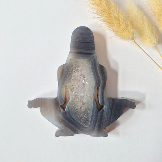 Druzy Agaat Meditatie Edelsteen Carving 10cm #1 -  Handgesneden vrouwelijke meditatievorm yoga