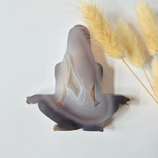 Druzy Agaat Meditatie Edelsteen Carving 10cm #4 -  Handgesneden vrouwelijke meditatievorm yoga