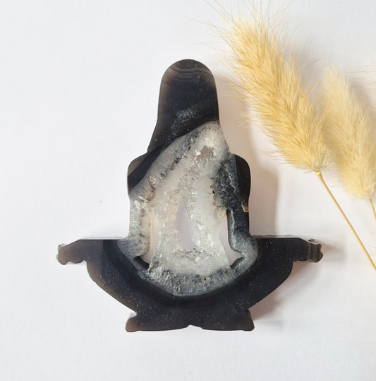 Druzy Agaat Meditatie Edelsteen Carving 10cm #5 -  Handgesneden vrouwelijke meditatievorm yoga