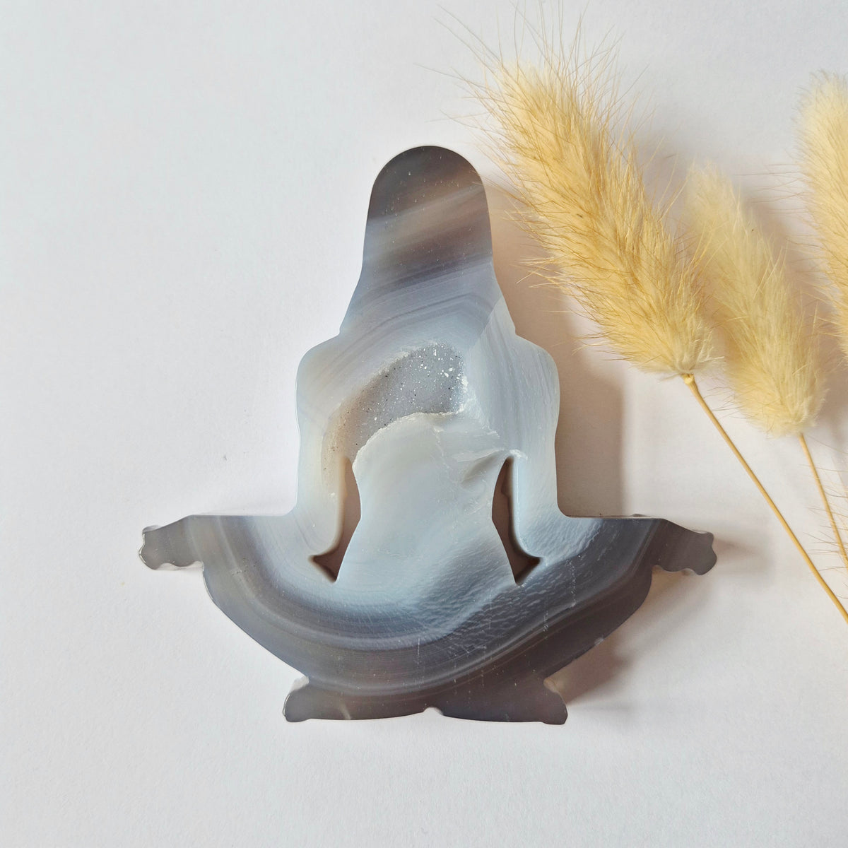 Druzy Agaat Meditatie Edelsteen Carving 10cm #6 -  Handgesneden vrouwelijke meditatievorm yoga