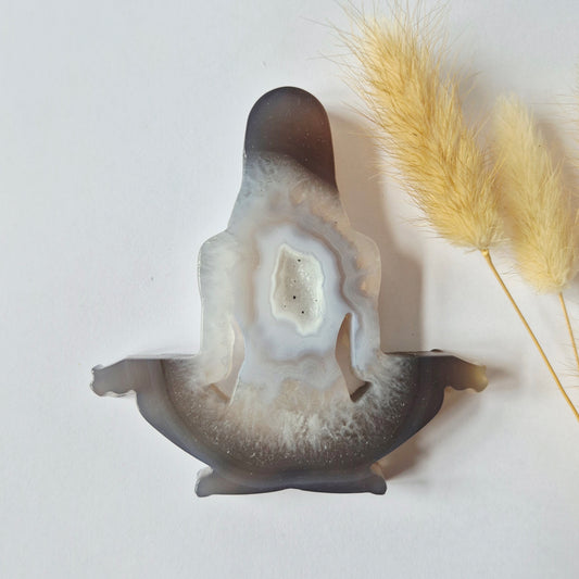 Druzy Agaat Meditatie Edelsteen Carving 10cm #7 -  Handgesneden vrouwelijke meditatievorm yoga