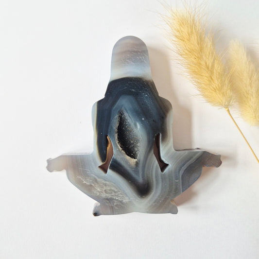 Druzy Agaat Meditatie Edelsteen Carving 10cm #8 -  Handgesneden vrouwelijke meditatievorm yoga