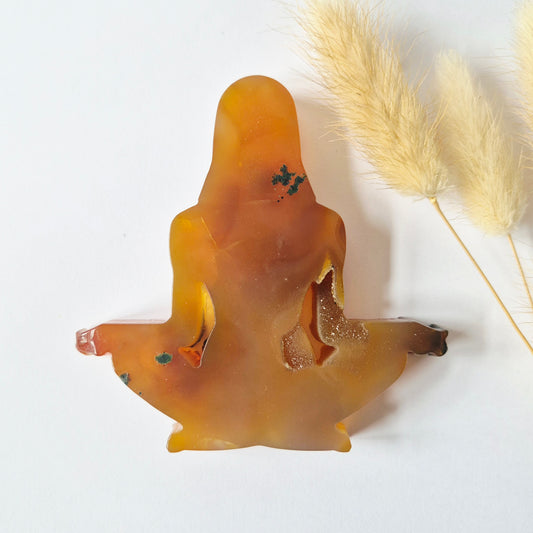 Druzy Agaat Meditatie Edelsteen Carving 10cm #9 -  Handgesneden vrouwelijke meditatievorm yoga