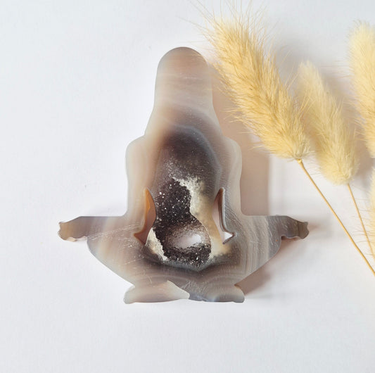 Druzy Agaat Meditatie Edelsteen Carving 10cm #13 -  Handgesneden vrouwelijke meditatievorm yoga