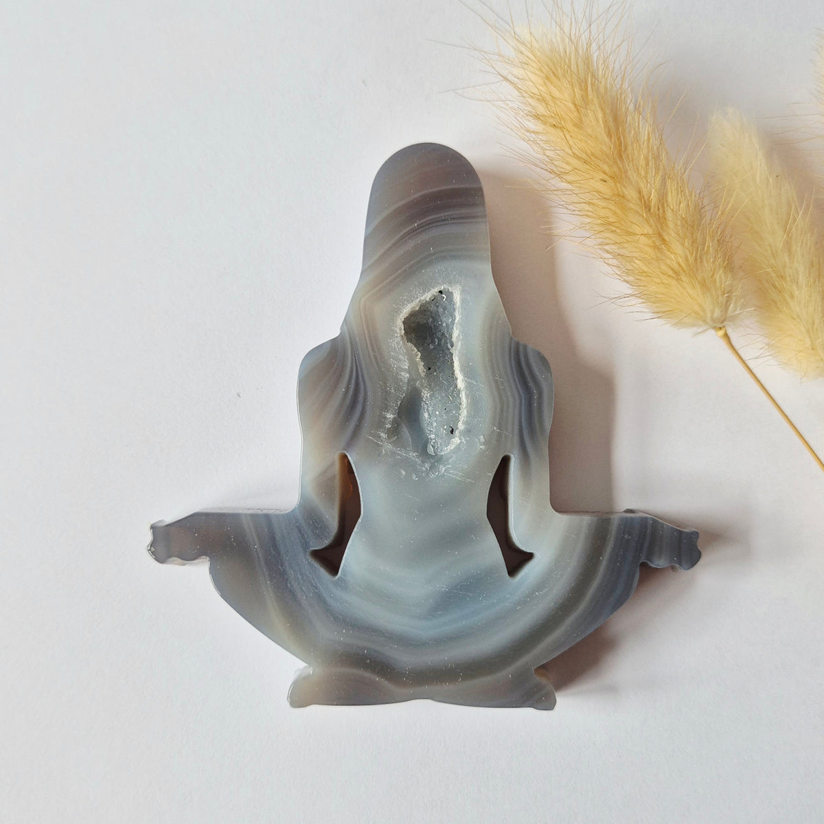 Druzy Agaat Meditatie Edelsteen Carving 10cm #17 -  Handgesneden vrouwelijke meditatievorm yoga