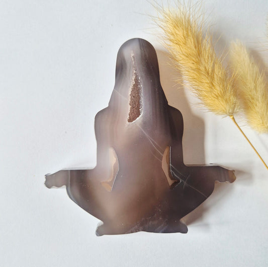 Druzy Agaat Meditatie Edelsteen Carving 10cm #20 -  Handgesneden vrouwelijke meditatievorm yoga