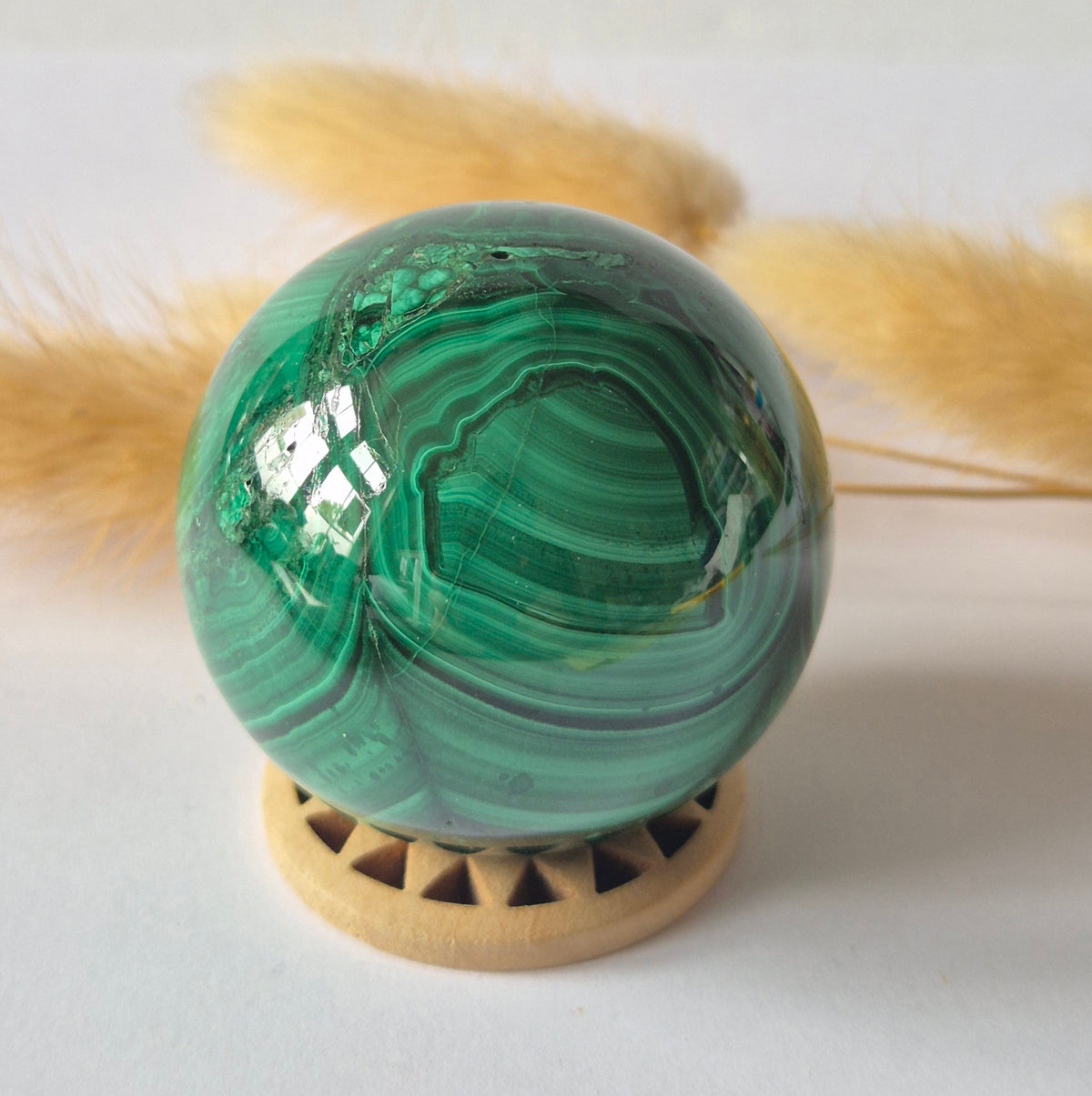 Druzy-Malachit-Kugel aus Kristalledelstein – 45 mm | Funkelnde Kristallform im Inneren