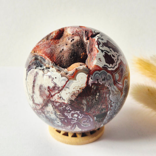 Crystal Gemstone Ball White druzy Mexican Agate sphere 50mm