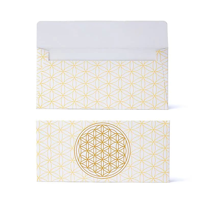 Cadeaukaart envelop wit gouden levensbloem 19x9cm