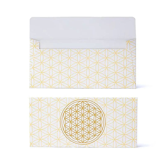 Cadeaukaart envelop wit gouden levensbloem 19x9cm
