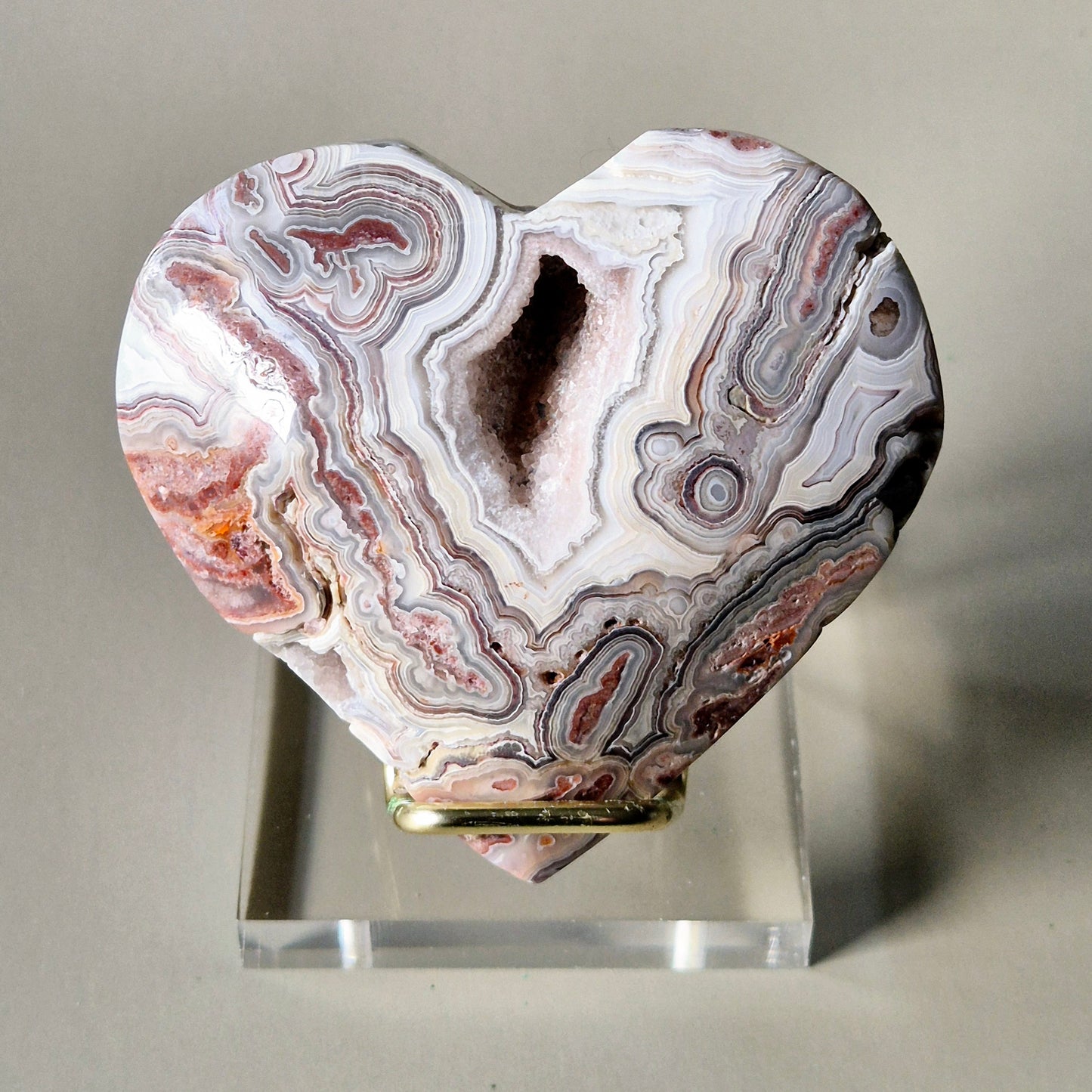 Mexican Crazy Lace Agate Hart met Standaard