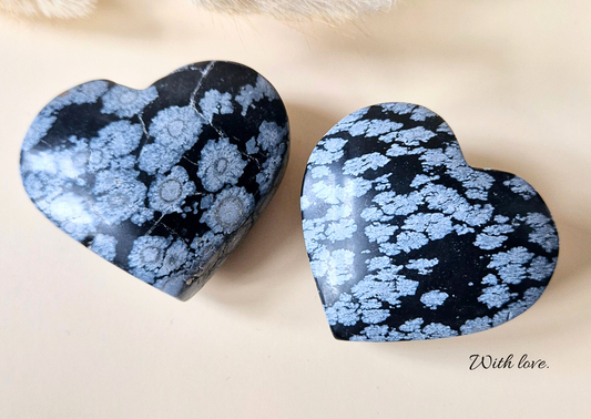 Wenskaart With Love - Snowflake Obsidian Hart Edelsteen