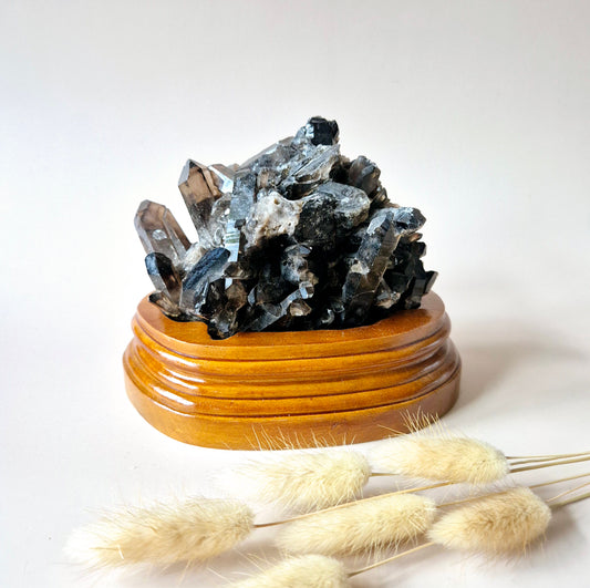XL Ruwe Smoky Quartz Edelsteen Cluster op Houten Standaard 
